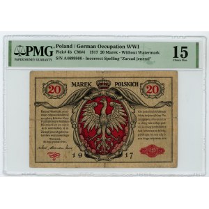 20 polnische Marken 1916 - allgemeine Serie A - 7 Ziffern - PMG 15