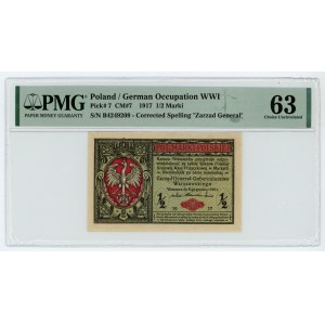 1/2 polnische Marke 1916 - Allgemeine Serie B - PMG 63