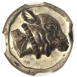 Éolide, Lesbos (île de). Hecté d’électrum à la tête de lion ND (500-495 av. J.-C.), Mytilène.
