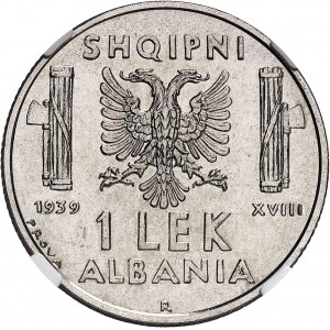 Victor-Emmanuel III (1900-1946). Essai de 1 lek, Flan bruni (PROOF) 1939 - An XVIII, R, Rome.