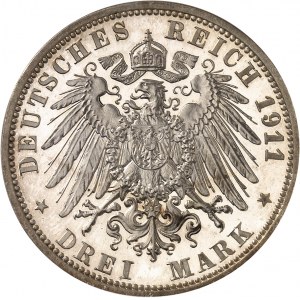 Anhalt-Dessau, Frédéric II (1904-1918). 3 (drei) mark, Flan bruni (PROOF) 1911, A, Berlin.