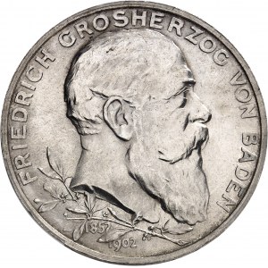Bade, Frédéric I (1856-1907). 5 (fünf) mark pour le Jubilé d’or 1902, Karlsruhe.