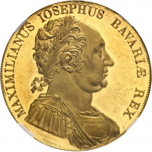 Bavière, Maximilien I (IV) Joseph (1799-1806-1825). Frappe en Or du thaler, au module de 8 ducats, pour la Constitution, aspect Flan bruni (PROOFLIKE) 1818, Munich.
