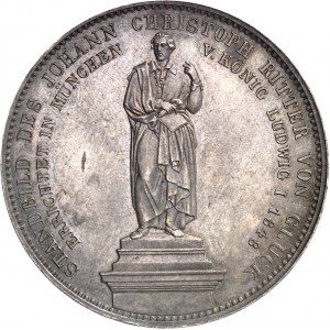 Bavière, Maximilien II (1848-1864). Double thaler commémoratif, statue de Christophe Willibald Ritter von Gluck à Munich, aspect Flan bruni (PROOFLIKE) 1848, Munich.