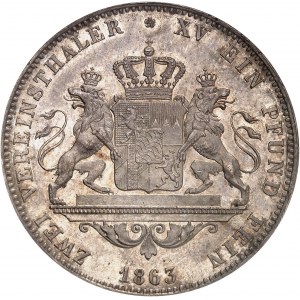 Bavière, Maximilien II (1848-1864). Double thaler 1863, Munich.