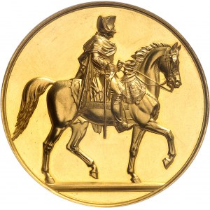 Prusse, Frédéric-Guillaume IV (1840-1861). Médaille d’Or au module de 50 ducats, statue équestre de Frédéric le Grand sur le boulevard Unter den Linden à Berlin, par F. W. Kullrich 1851, Berlin.