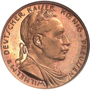 Prusse, Guillaume II (1888-1918). Essai de 20 mark en bronze, Flan bruni (PROOF), par Karl Goetz 1913, Munich.