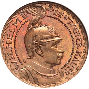 Prusse, Guillaume II (1888-1918). Essai de 10 mark en bronze, Flan bruni (PROOF), par Karl Goetz 1913, Munich.