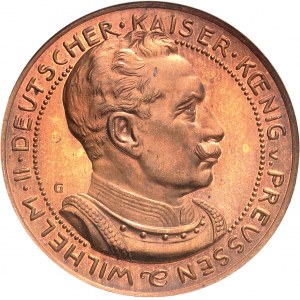 Prusse, Guillaume II (1888-1918). Essai de 3 (drei) mark en bronze, Flan bruni (PROOF), par Karl Goetz 1913, Munich.