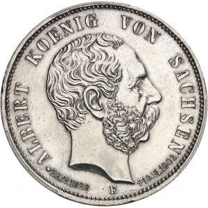 Saxe, Albert (1873-1902). 5 (fünf) mark, pour la mort du Roi 1902, E, Muldenhutten.