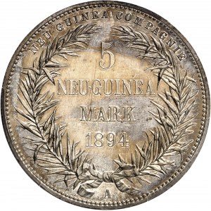 Nouvelle-Guinée allemande (1884-1919). 5 mark de Nouvelle-Guinée allemande, Flan bruni (PROOF) 1894, A, Berlin.
