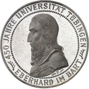 République de Weimar (Empire allemand) (1918-1933). 5 (fünf) mark, 450 ans de l’Université Eberhard Karl de Tübingen, Flan bruni (PROOF) 1927, F, Stuttgart.