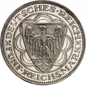 République de Weimar (Empire allemand) (1918-1933). 5 (fünf) mark pour les cent ans du Port de Bremerhaven, Flan bruni (PROOF) 1927, A, Berlin.