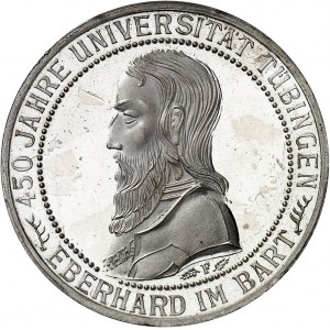 République de Weimar (Empire allemand) (1918-1933). 3 (drei) mark, 450 ans de l’Université Eberhard Karl de Tübingen, Flan bruni (PROOF) 1927, F, Stuttgart.