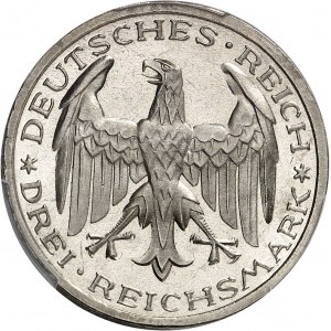 République de Weimar (Empire allemand) (1918-1933). 3 (drei) mark du 400e anniversaire de l’Université de Marbourg, Flan bruni (PROOF) 1927, A, Berlin.