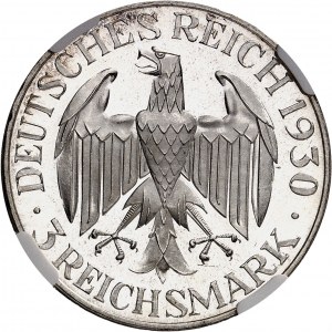 République de Weimar (Empire allemand) (1918-1933). 3 mark Zeppelin, Flan bruni (PROOF) 1930, F, Stuttgart.