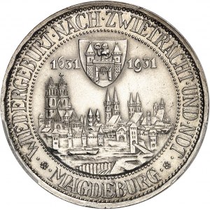 République de Weimar (Empire allemand) (1918-1933). 3 (drei) mark du 300e anniversaire du sac de Magdebourg, Flan bruni (PROOF) 1931, A, Berlin.