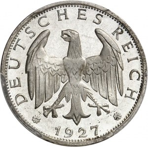République de Weimar (Empire allemand) (1918-1933). 1 mark, Flan bruni (PROOF) 1927, F, Stuttgart.