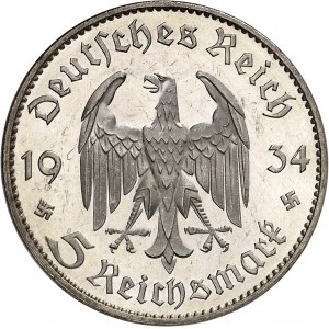 IIIe Reich (1933-1945). 5 mark Journée de Postdam (21 mars 1933), Flan bruni (PROOF) 1934, F, Stuttgart.