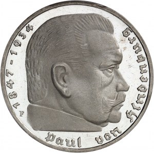 IIIe Reich (1933-1945). 5 mark Hindenburg, Flan bruni (PROOF) 1936, F, Stuttgart.