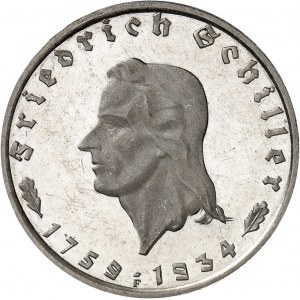 IIIe Reich (1933-1945). 2 mark, 175 ans de la naissance de Schiller, Flan bruni (PROOF) 1934, F, Stuttgart.