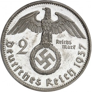 IIIe Reich (1933-1945). 2 mark Hindenburg, Flan bruni (PROOF) 1937, F, Stuttgart.