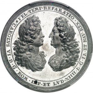 Charles VI (1711-1740). Médaille, Autriche-France / Charles VI et Louis XIV, Traité de Rastatt, par G. W. Vestner 1714, Nuremberg.