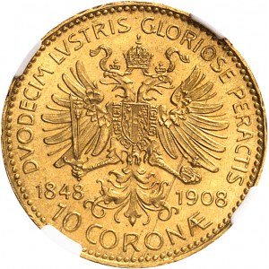 François-Joseph Ier (1848-1916). 10 corona, 60e anniversaire de règne 1908, Vienne.