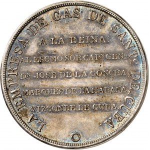 Isabelle II (1833-1868). Médaille, inauguration de l’usine de gaz de Santiago de Cuba 1857.