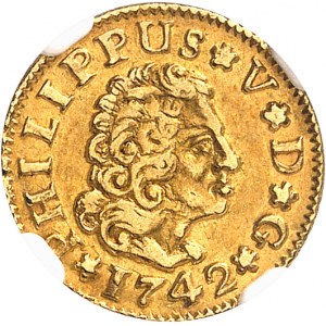 Philippe V (1700-1746). 1/2 escudo 1742 PJ, S, Séville.