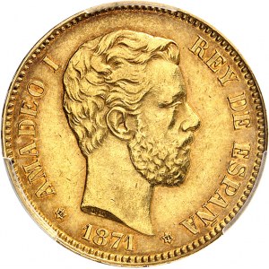 Amédée Ier (1870-1873). 25 pesetas, tranche en relief JUSTICIA Y LIBERTAD 1871 (18 - 71) SD, M, Madrid.