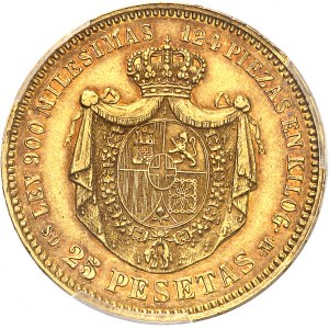 Amédée Ier (1870-1873). 25 pesetas, tranche en relief JUSTICIA Y LIBERTAD 1871 (18 - 71) SD, M, Madrid.