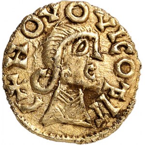 Neuvic d’Ussel (Novus Vicus), monétaire Domoleno. Trémissis ND (650-660), Neuvic d’Ussel.