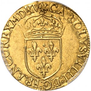 Charles IX (1560-1574). Écu d’or au soleil 1565, H, La Rochelle.