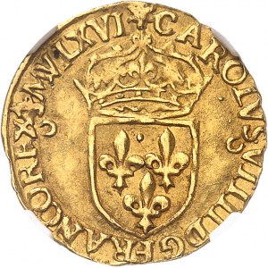 Charles IX (1560-1574). Demi-écu d’or au soleil 1566 (MVLXVI sic!), Y, Bourges.