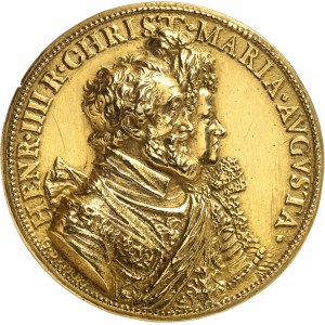 Henri IV (1589-1610). Médaille d’Or, Henri IV, Marie de Médicis et le dauphin, par G. Dupré 1603 (fonte postérieure), Paris.