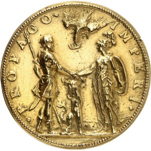Henri IV (1589-1610). Médaille d’Or, Henri IV, Marie de Médicis et le dauphin, par G. Dupré 1603 (fonte postérieure), Paris.