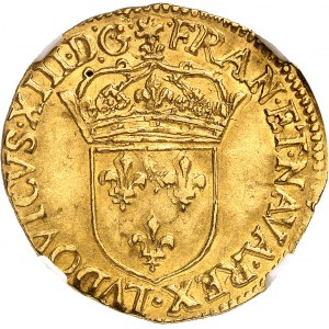 Louis XIII (1610-1643). Écu d’or au soleil, 1er type 1627, B, Rouen.