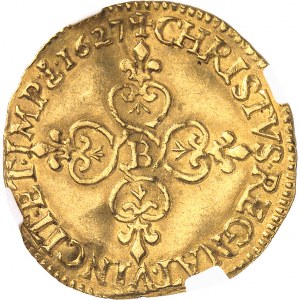 Louis XIII (1610-1643). Écu d’or au soleil, 1er type 1627, B, Rouen.