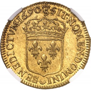 Louis XIV (1643-1715). Double louis d’or à l’écu, flan neuf 1690, S couronnée, Troyes.