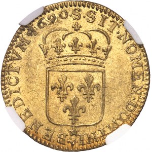 Louis XIV (1643-1715). Louis d’or à l’écu 1690, S, Reims.