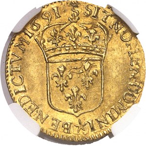 Louis XIV (1643-1715). Demi-louis d’or à l’écu 1691, S couronnée, Troyes.