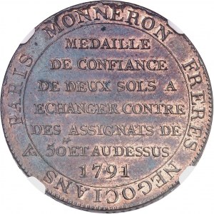 Constitution (1791-1792). Deux sols de Monneron à la Liberté 1791 - AN III.