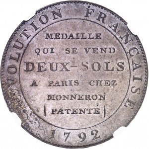 Constitution (1791-1792). Deux sols de Monneron à la Liberté, Flan bruni (PROOF) 1792 - AN IV.