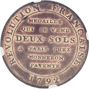 Constitution (1791-1792). Deux sols de Monneron à la Liberté 1792 - An IV.