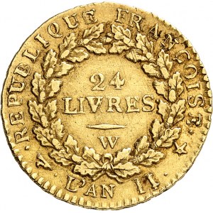 Convention (1792-1795). Louis d’or de 24 livres 1793 - An II, W, Lille.