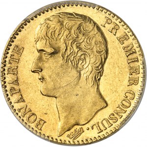 Consulat (1799-1804). 40 francs Bonaparte, Premier Consul, grènetis normal avec olive An 12, A, Paris.