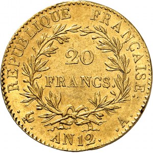 Consulat (1799-1804). 20 francs Bonaparte, Premier Consul An 12, A, Paris.