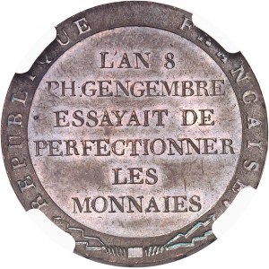 Consulat (1799-1804). Essai de perfectionnement des monnaies par Gengembre, à l’effigie de Lavoisier An 8, Paris.