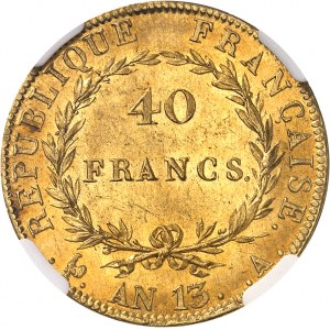 Premier Empire / Napoléon Ier (1804-1814). 40 francs tête nue, calendrier révolutionnaire An 13, A, Paris.